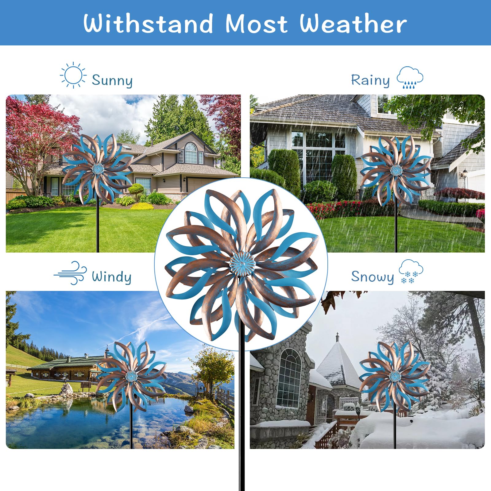 Molinillos de viento de metal para exteriores, molinillos de viento cinéticos vintage con estaca de metal para patio, césped, jardín, regalos creativos para mujeres, 57.5 x 13.5 pulgadas