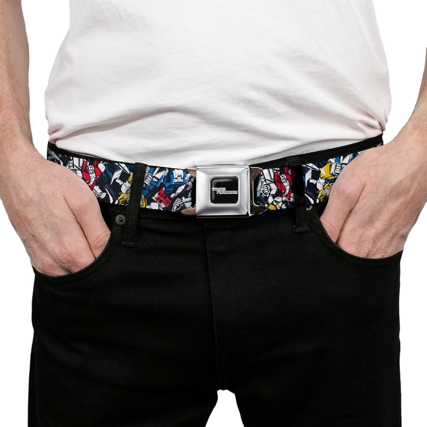 Transformers Belt, Seatbelt Buckle Belt, Transformers Autobot Decepticon Robots and Alt Modes Collage, Adjustable