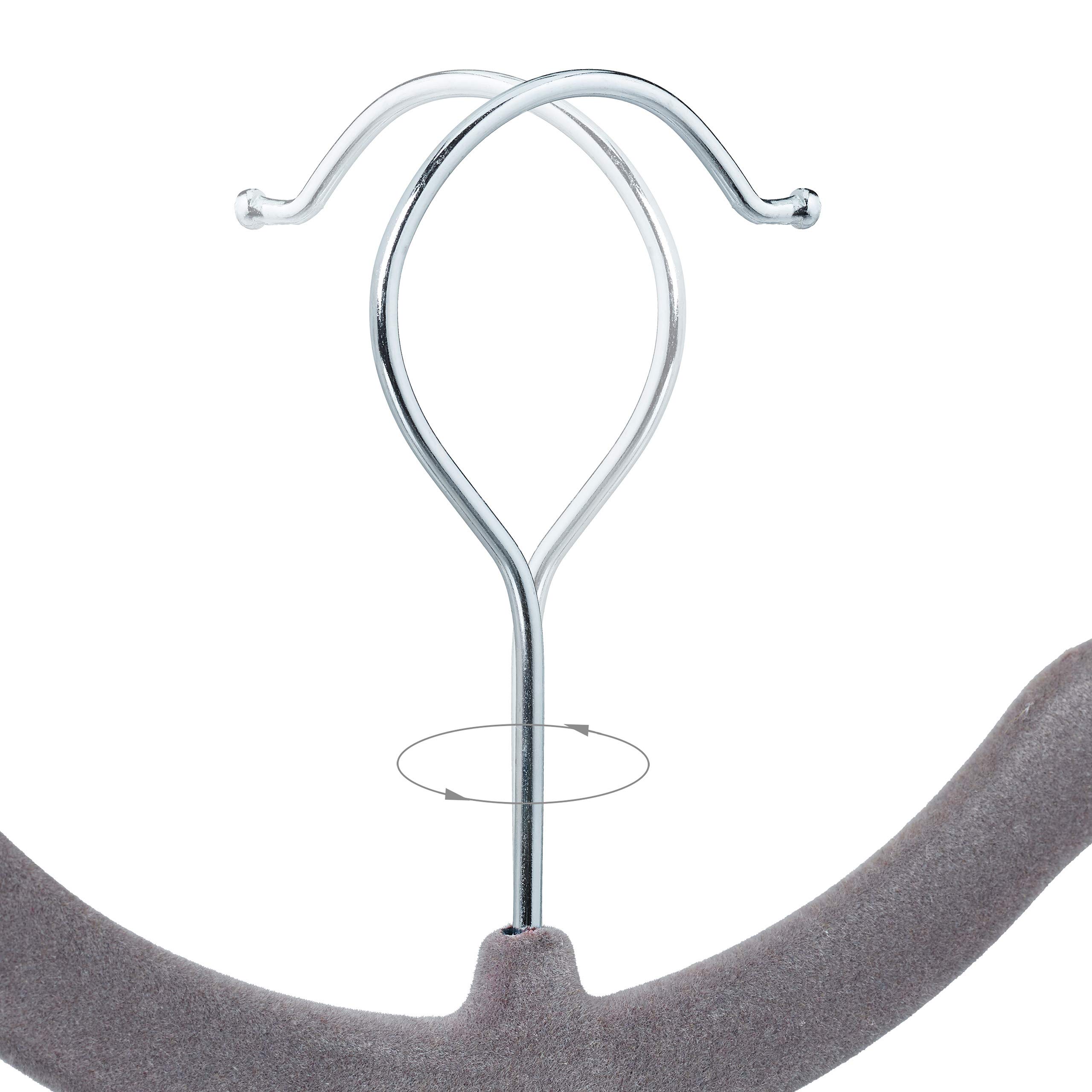 Relaxdays kledinghangers fluweel, set van 50 stuks, ruimtebesparend, broeklat en inkepingen, kleerhangers, grijs