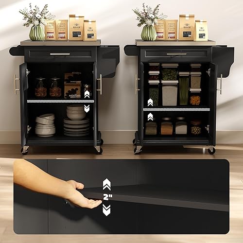 Miniatura 6 de HOMCOM Isla de cocina sobre ruedas, carrito de cocina rodante con encimera de acero inoxidable, cajón, toallero y estante de especias, carrito de