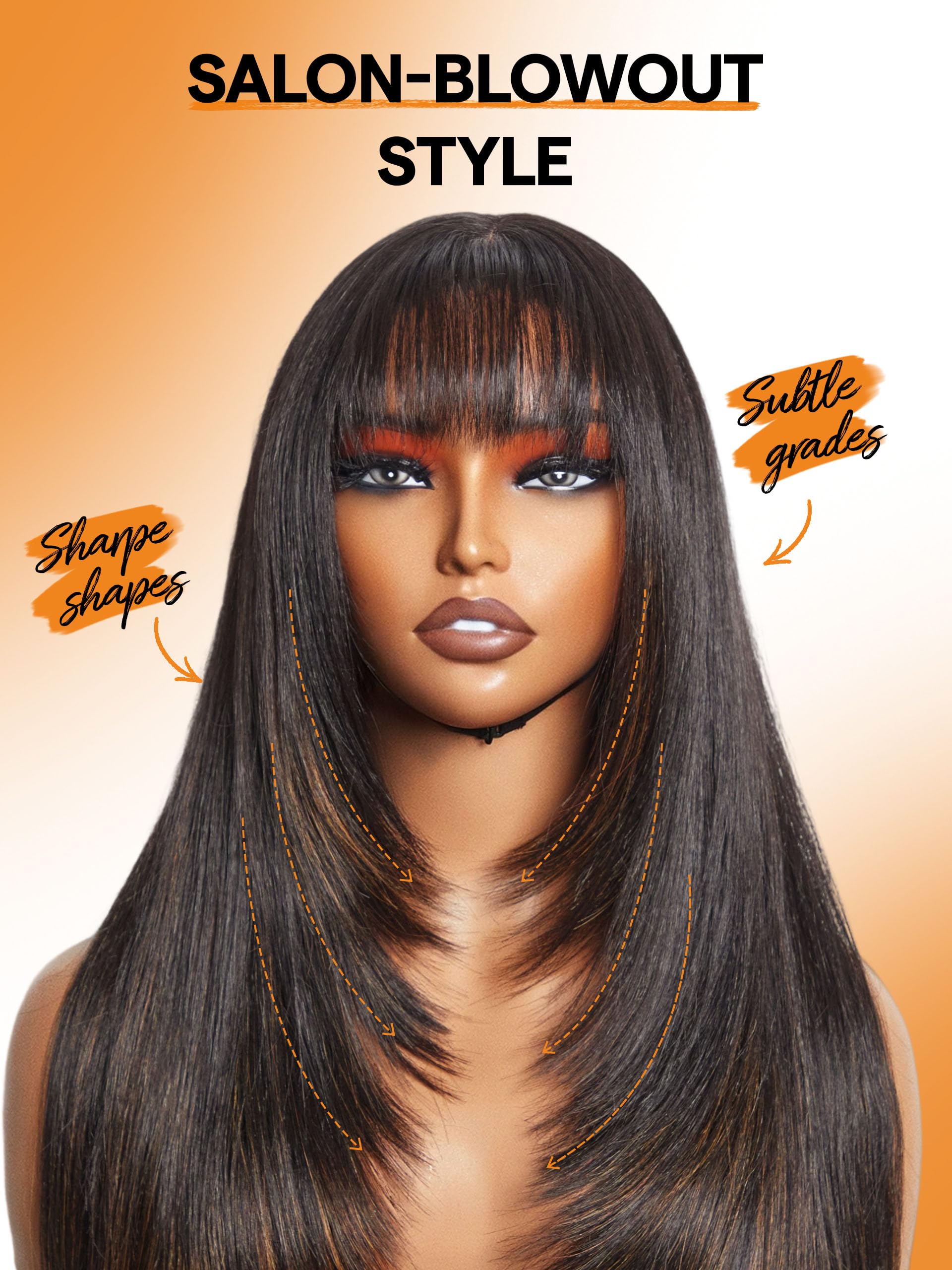Straight Layered Glueless HD Lace Wig Premium Fiber Blowout Style Amazon.com : GORGIUS Layered Wigs with Bangs Ready to Go  main image 3