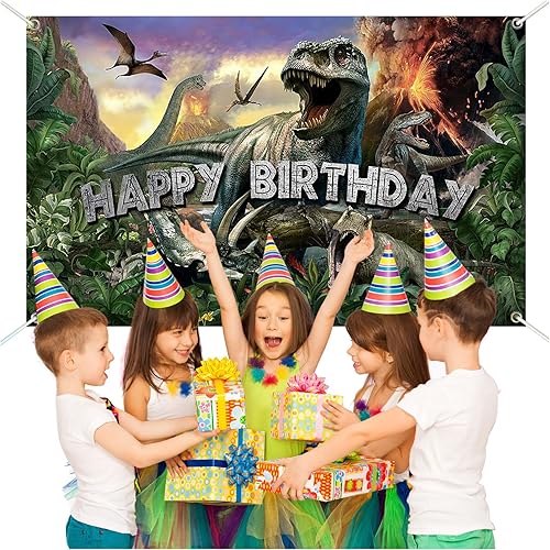 Miniatura 3 de Avezano Telón de fondo de cumpleaños de dinosaurio jurásico con temática de dinosaurio jurásico, pancarta de feliz cumpleaños, decoraciones de