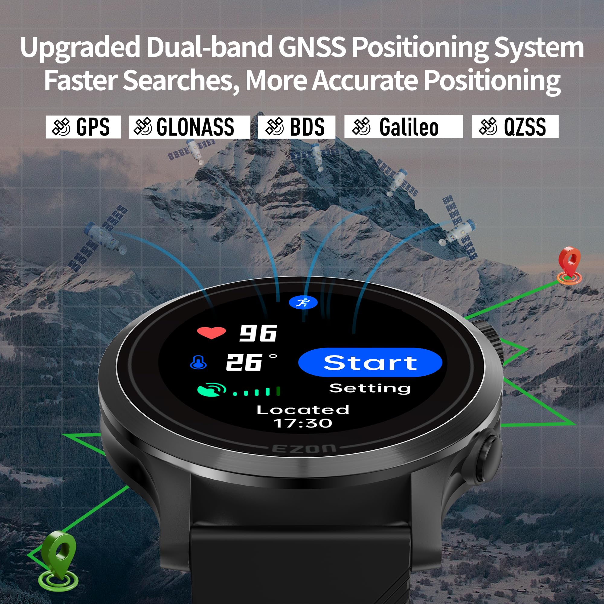 Ezon Sport-Laufuhr mit Premium-Dual-Frequenz-GPS, 5 ATM wasserdicht, 28 Sport-Modi, präzise Herzfrequenzüberwachung, ideal für Sportler, Outdoor-Abenteuer und Fitness-Enthusiasten