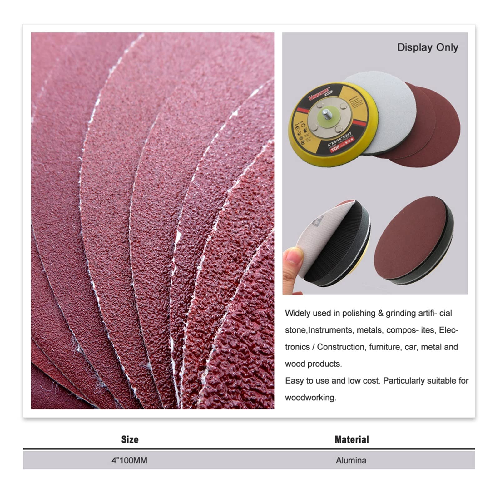 Papel de lija abrasivo ZSBLXHHJD 4 "100mm Alumina seca 60 a 2000 Gancho de grano y papel de lija de bucle Abrasivo Disco for el metal y la lijación y el pulido de madera de metal
