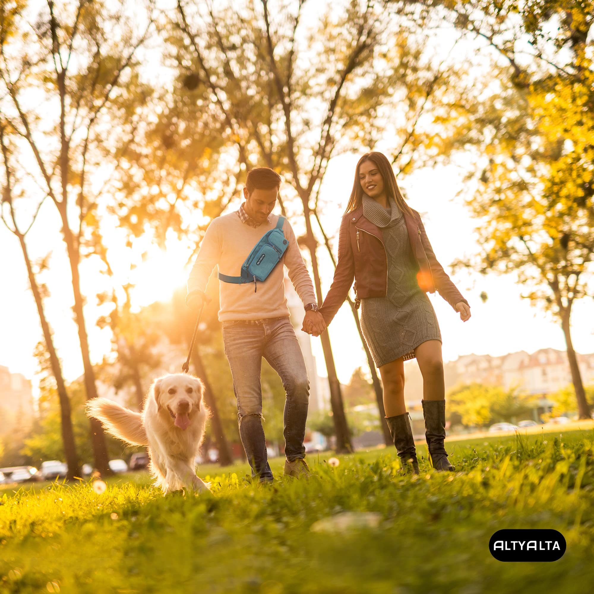EZ Riñoneras para Caminar, Bolsa de Entrenamiento para Perros, fácil de Caminar con Perros, riñonera y dispensador de Bolsas de Basura, Regalos para Amantes los Perros (Azul Verde Melange)