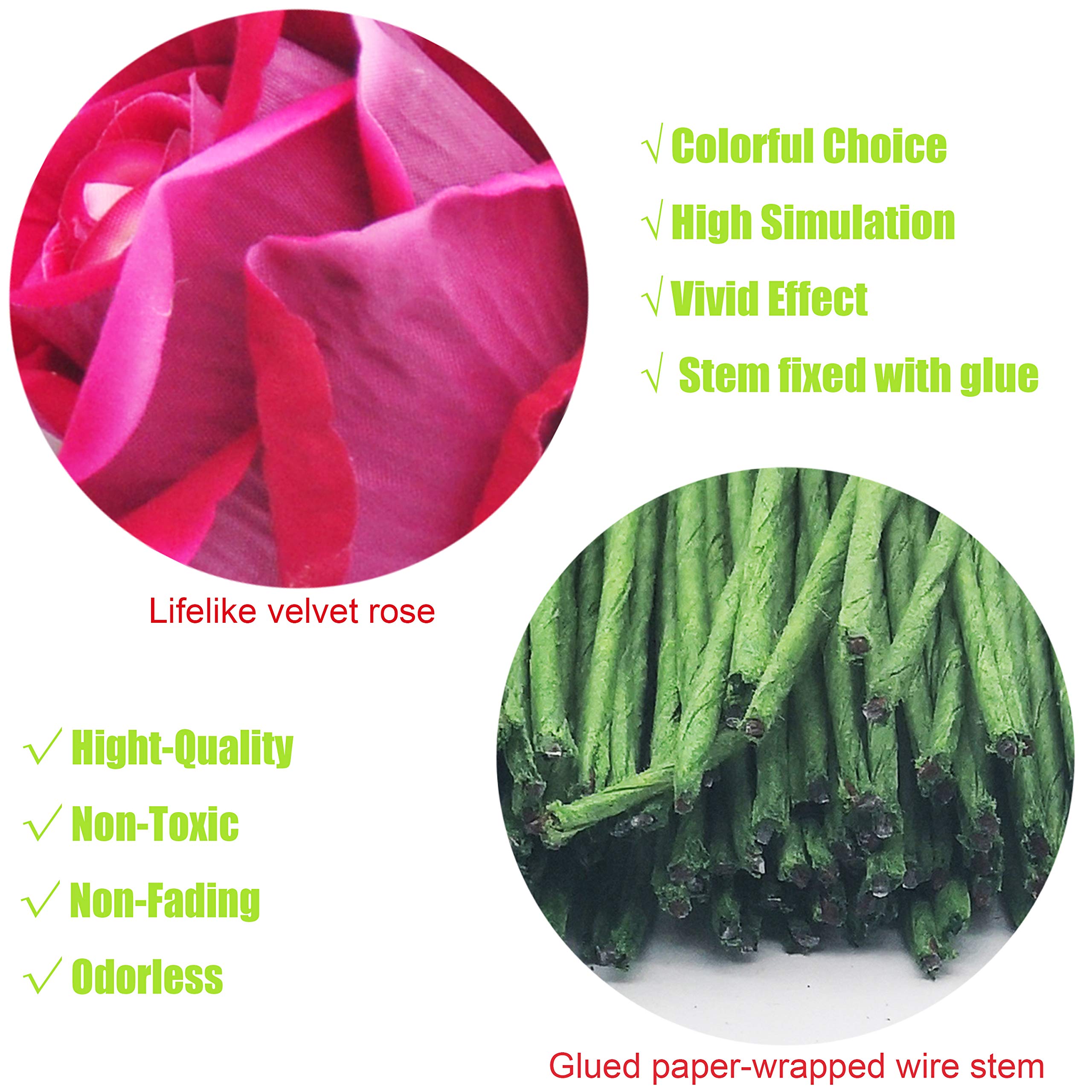 cn-Knight Rose artificiali all'ingrosso all'ingrosso 100 pezzi 25,4 cm di velluto rosa in seta con gambo in filo dall'aspetto reale fiore finto fiore decorazione per la casa fiore fiore fiore cappello