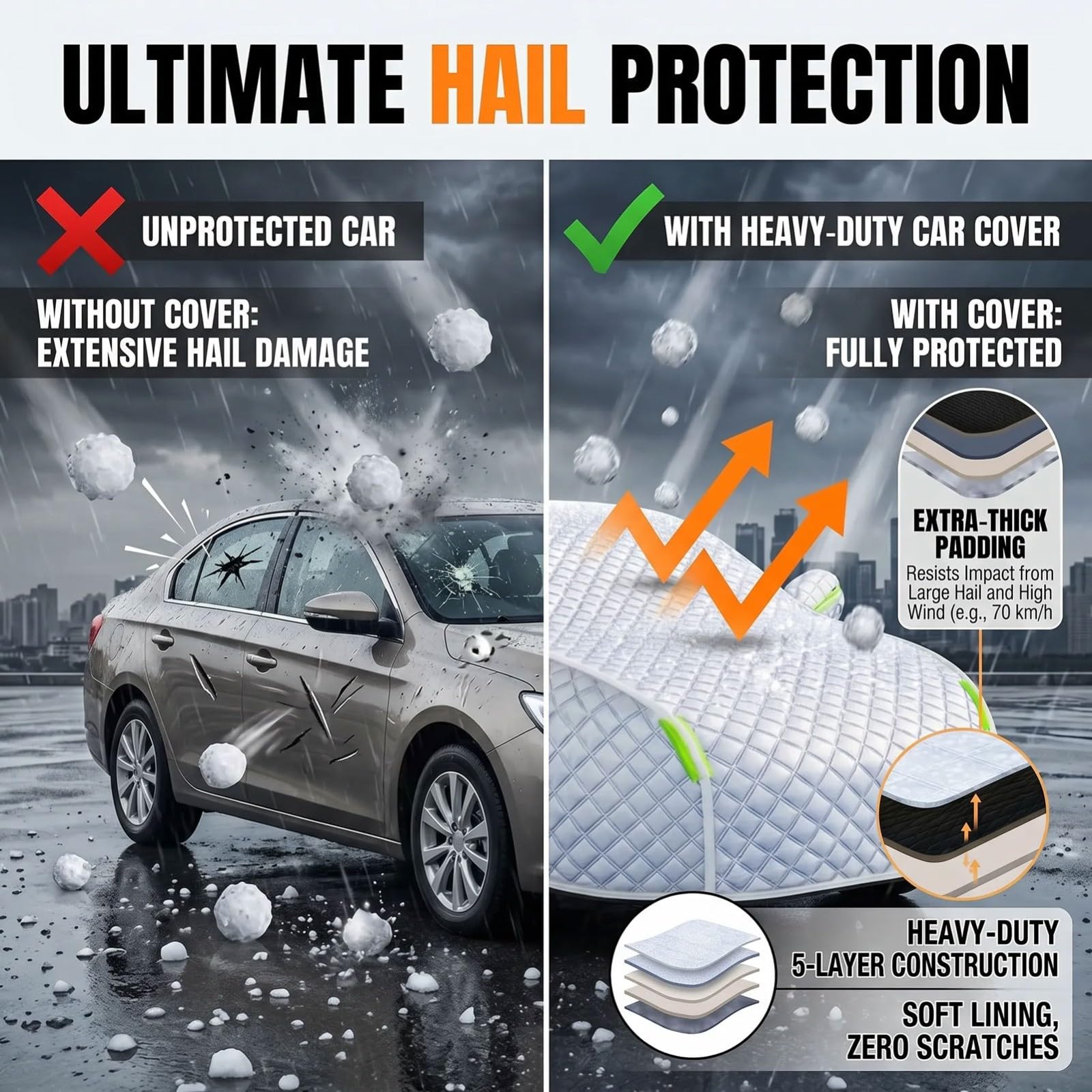 Telo Antigrandine Auto per Toyot C-HR 2024 Copertura Auto Esterno Imbottita Cotone Spesso Impermeabile Protezione UV Vento Polvere Telo Su Misura per Auto
