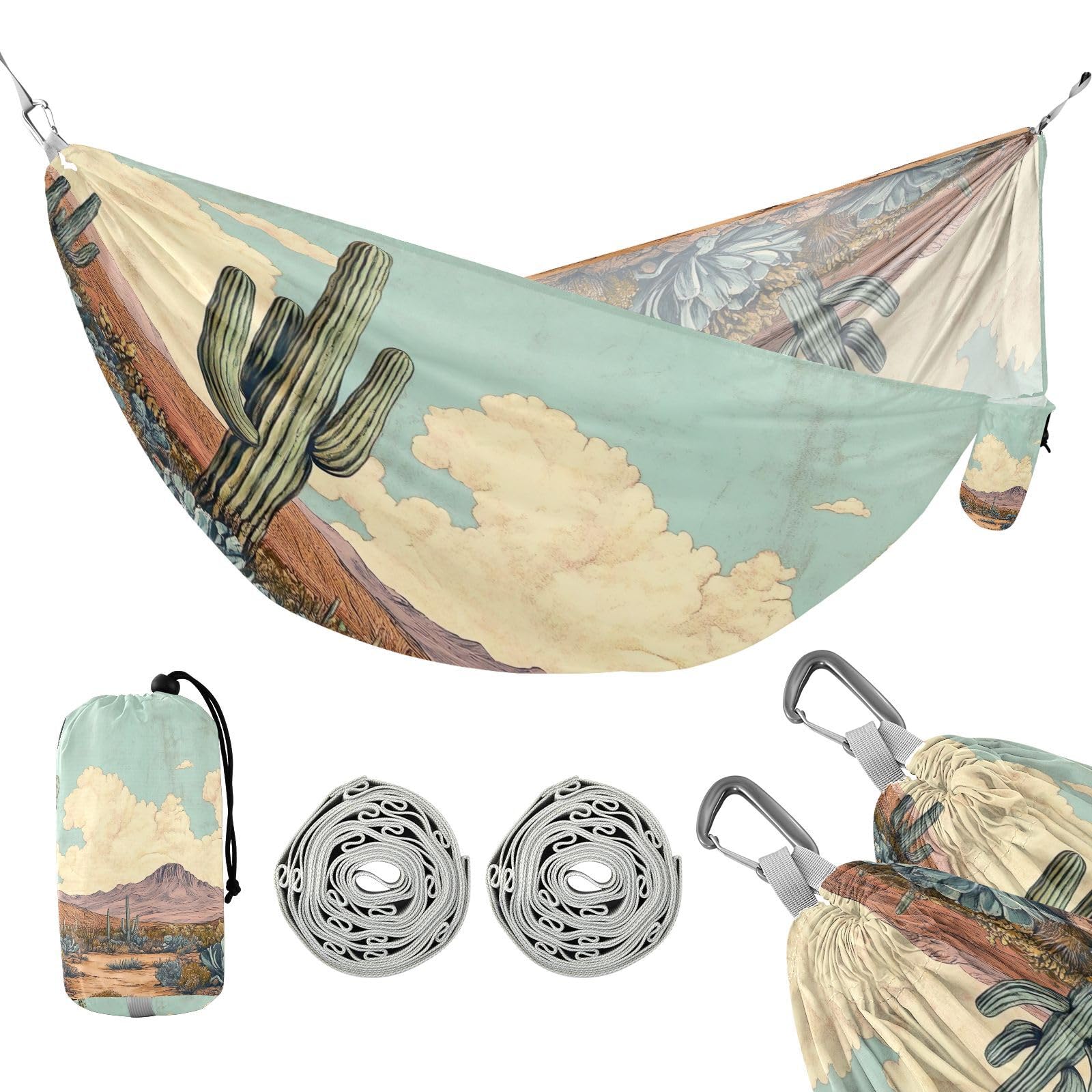 Haskirky Cactus Camping Hammock, Single Portable Hammocks with Tree Straps & Attached Carry Bag, 330Lbs Capacity Perfect for Outside Indoor Hiking Beach Backpack Travel