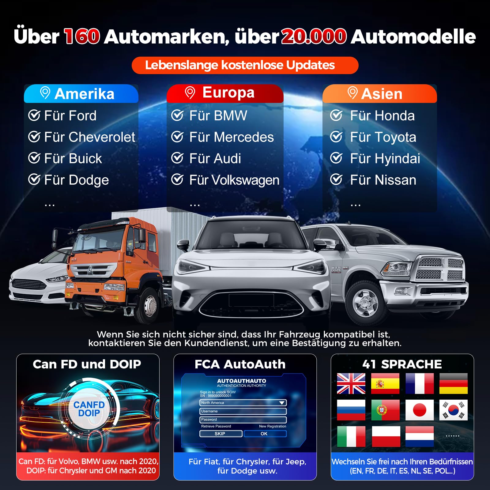 KINGBOLEN K8 PRO Obd2 Diagnosegerät Bluetooth,Alles System Diagnosegerät Auto mit Bi-Direktionale,42+ Dienst Zurücksetzen,ECU-Kodierung,V.A.G-geführte,FCA,CANFD＆DOIP,Lebenslanges Kostenloses Update