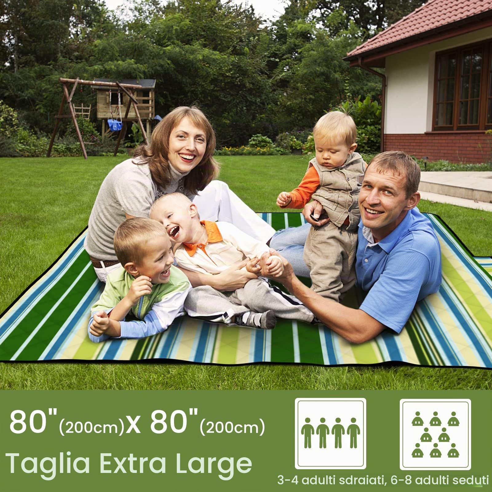 Telo Picnic Impermeabile 200x200cm Antisabbia Stuoia Spiaggia Imbottito Campeggio