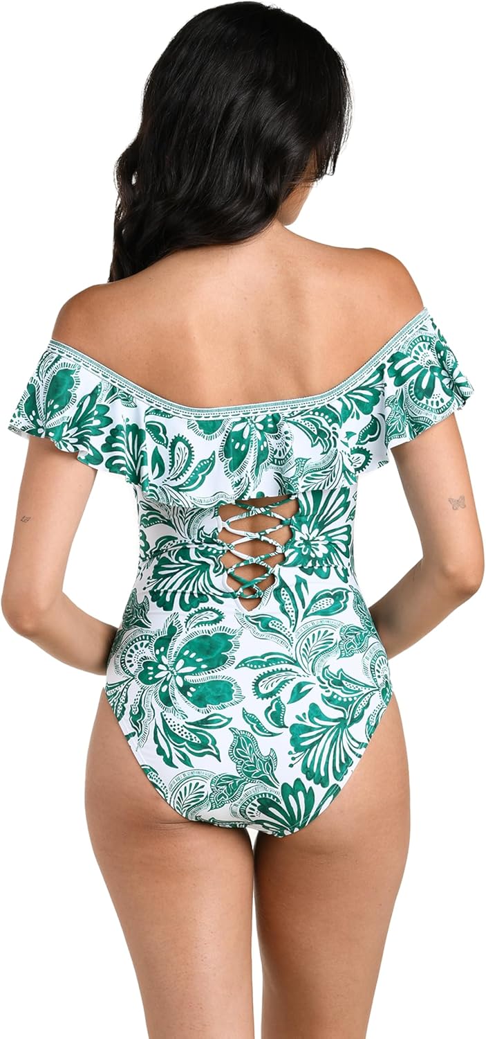 La Blanca Women's Off Shoulder Ruffle One Piece Swimsuit