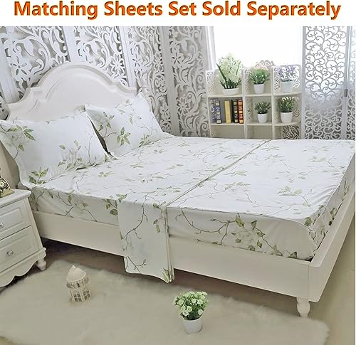 Miniatura 7 de FADFAY Juego de edredón floral blanco, tamaño individual, edredón de verano floral desgastado 100% tela de algodón con relleno interior de