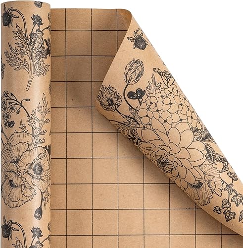 Miniatura 6 de RUSPEPA Rollo de papel de regalo de estraza  Mini rollo  Diseño de flores retro ideal para cumpleaños, fiestas, baby shower  17.5 pulgadas x 32.8