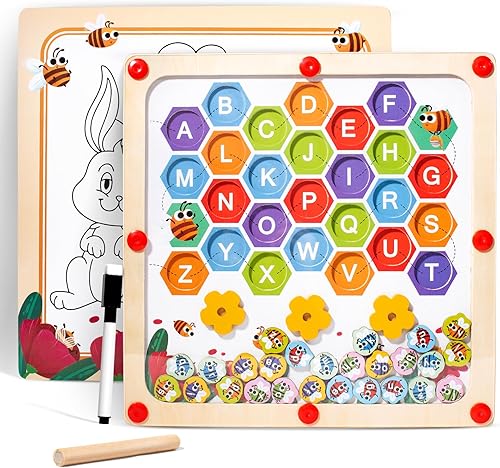 Tablero magnético del laberinto del alfabeto, imanes del alfabeto ABC, juguete de habilidades motoras finas para niños de 3 a 5 años, juguetes de