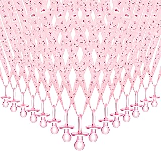 100 Pcs Baby Shower Pacifiers Necklace Cute Baby Pacifiers Party Favors Acrylic Pacifier Necklaces Pacifiers Charm Baby Shower Party Decorations Table Scatter for Baby Girls (Pink)