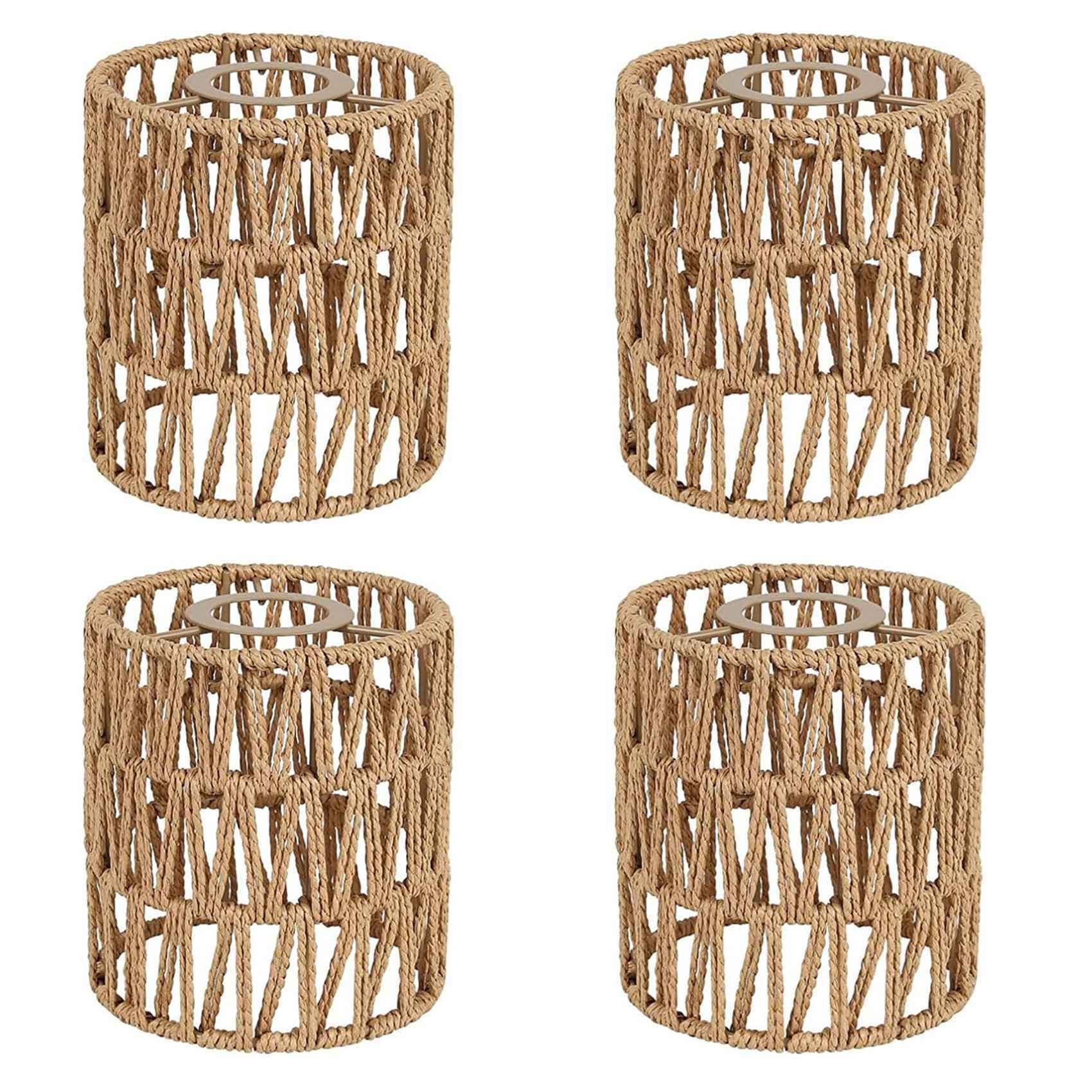 Hndhbfgrt As Shown 4X Boho Shades Replacement 5.9In Height Pendant Sconce Shade Ceiling Fan Light Covers Cylinder Woven Lampshade