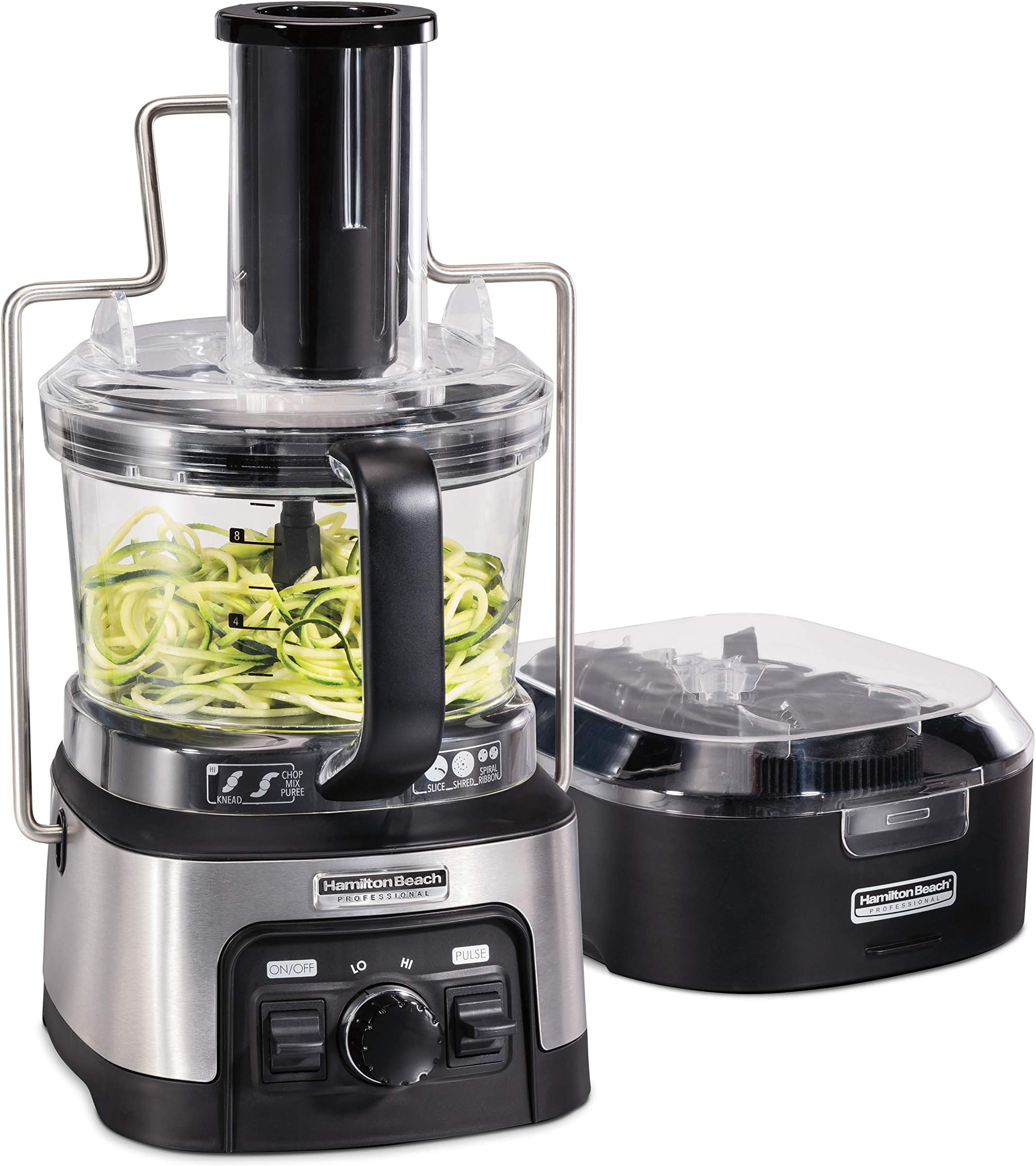 Hamilton Beach Professional Stack & Snap Food Processor & Veggie Spiralizer for Slicing, Shredding and Kneading, Extra-Large 3" Feed Chute Fits Whole Vegetables, 12 Cups, Stainless Steel (70815)