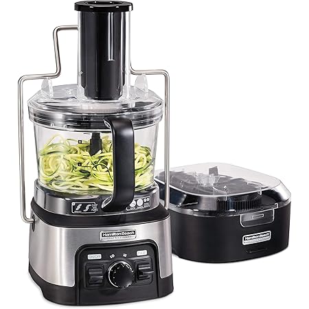 Hamilton Beach Professional Stack & Snap Food Processor & Veggie Spiralizer for Slicing, Shredding and Kneading, Extra-Large 3" Feed Chute Fits Whole Vegetables, 12 Cups, Stainless Steel (70815)