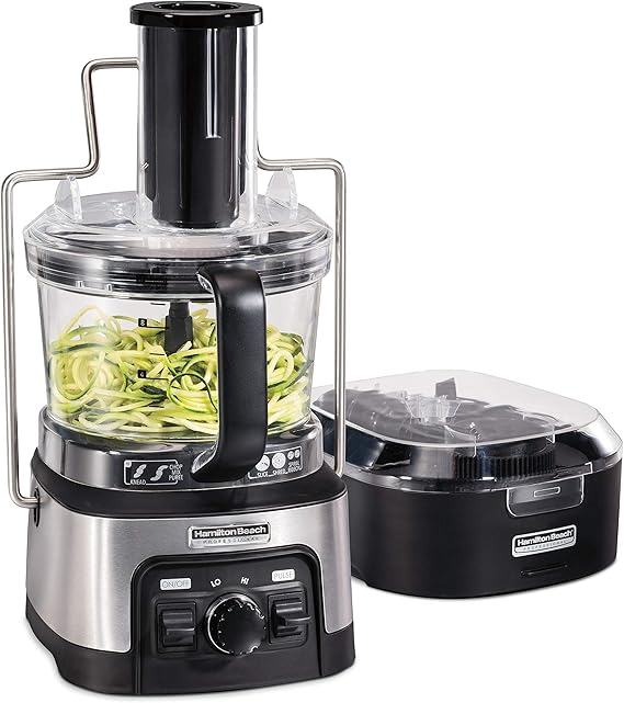 Hamilton Beach Professional Stack & Snap Food Processor & Veggie Spiralizer for Slicing, Shredding and Kneading, Extra-Large 3" Feed Chut...