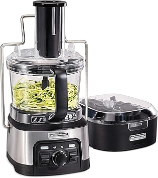 Hamilton Beach Professional Stack & Snap Food Processor & Veggie Spiralizer for Slicing, Shredding and Kneading, Extra-Large 3" Feed Chute Fits Whole Vegetables, 12 Cups, Stainless Steel 70815