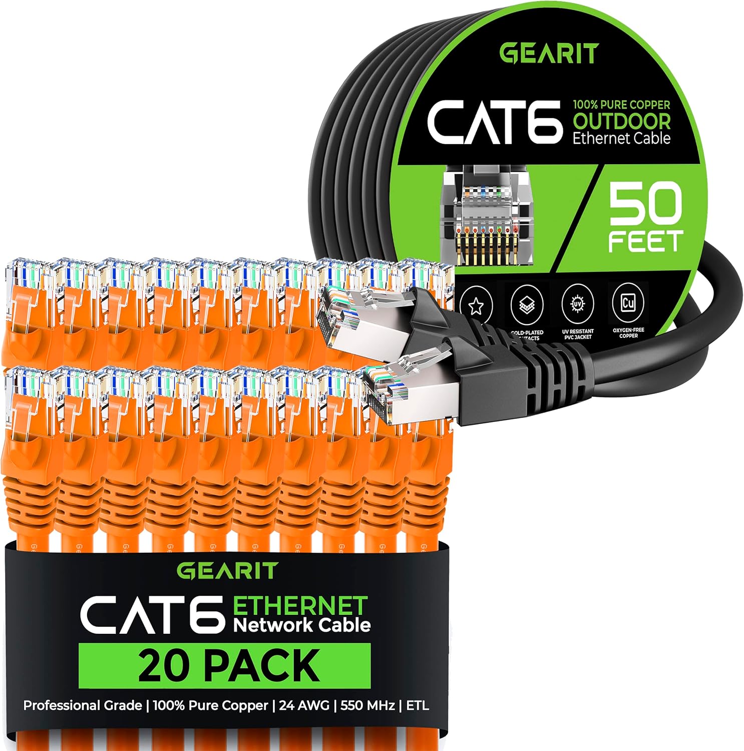 GEARit 20Pack 5ft Cat6 Ethernet Cable & 50ft Cat6 Cable