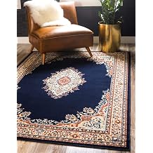 Unique Loom Reza Collection Traditional Persian Style Area Rug, 9 x 12 ft, Navy Blue/Ivory