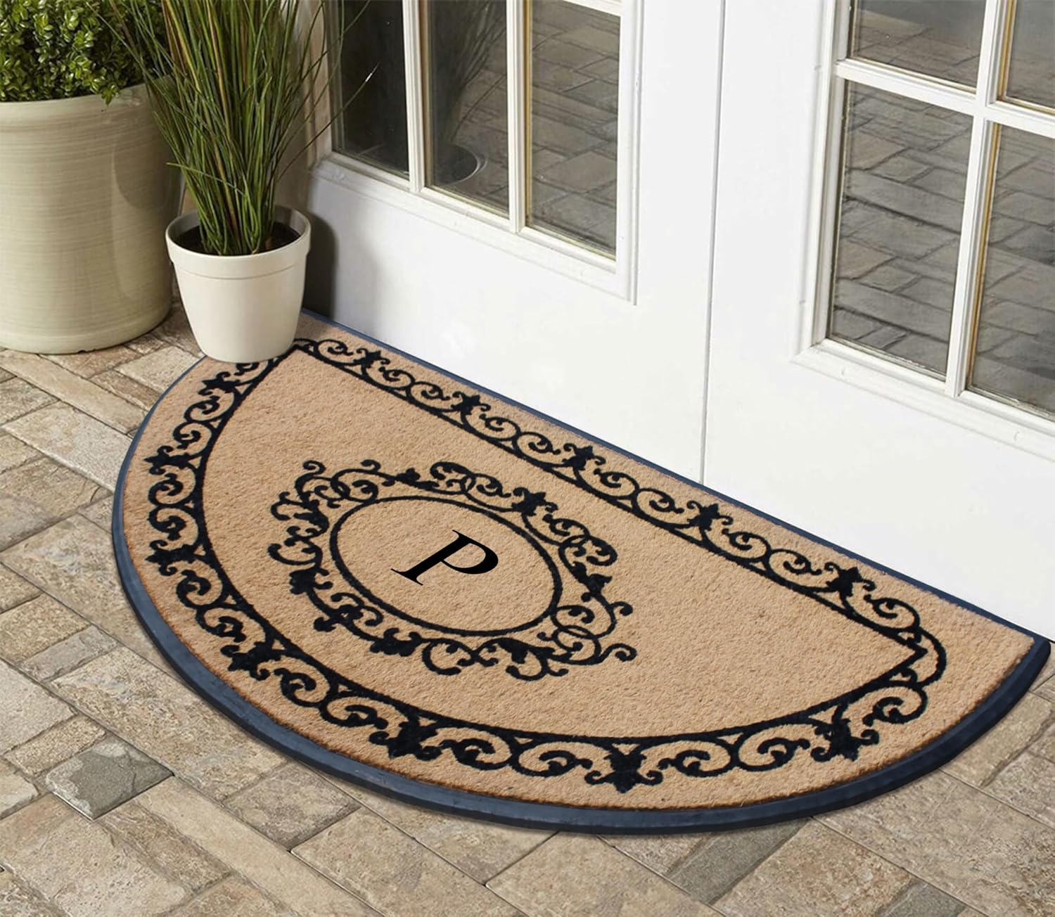 A1 Home Collections A1HC Natural Coir & Rubber 36x72 Inches Hand Flocked Large Monogrammed Door Mat Thick Durable Doormats for Entrance Heavy Duty Front Door Entry Doormat