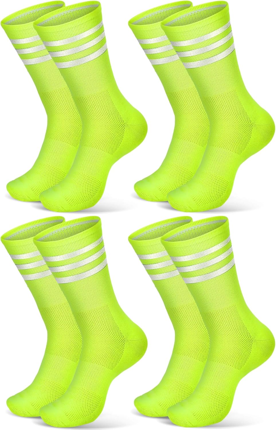 Breathffy 4 Pairs Glow-in-the-Dark Reflective Cycling Running Socks - Compression Arch Support Night Safety