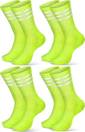 4 Pairs Glow in Dark Socks Cycling High Reflective Running Socks Night Safety Hosiery Compression Athletic