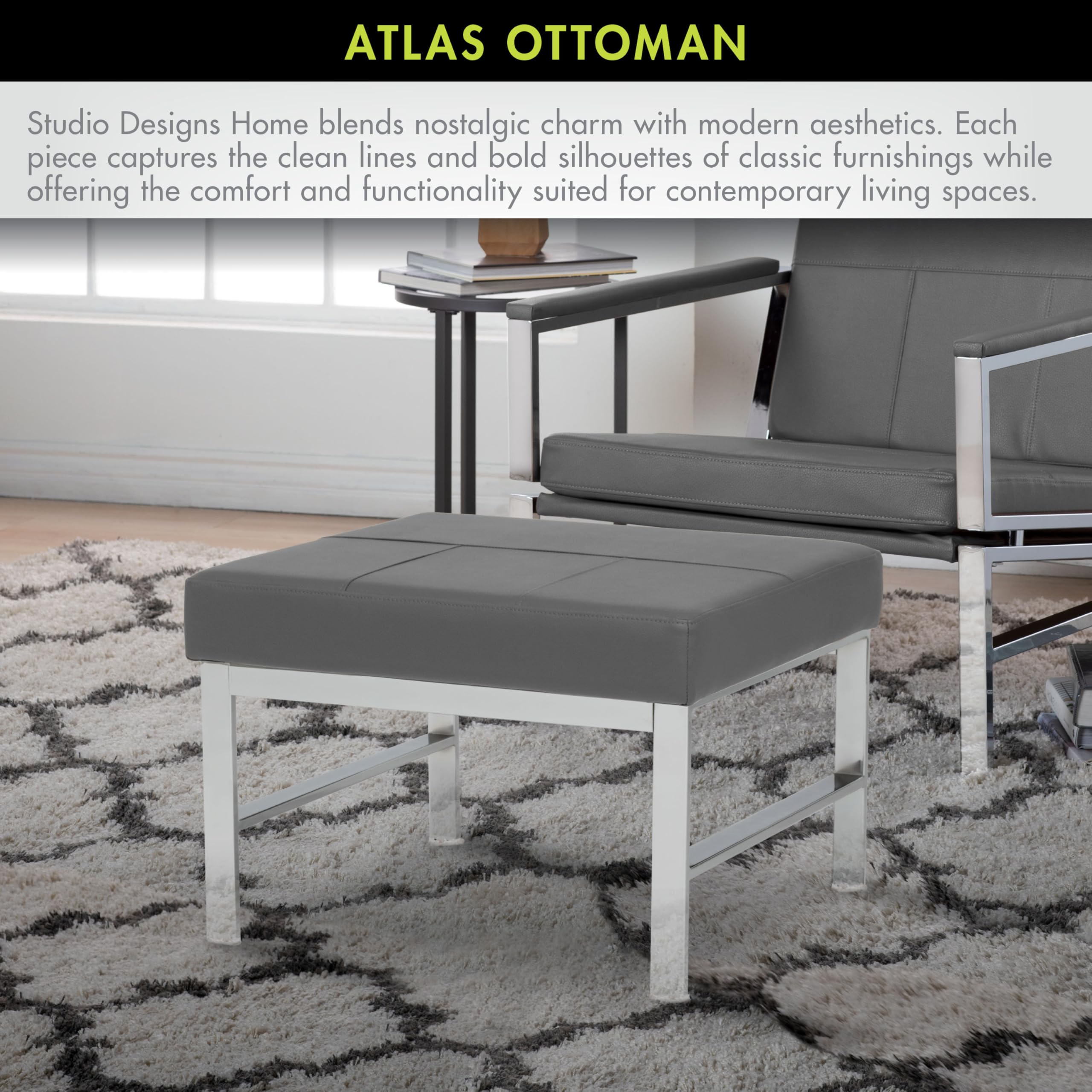Amazon.com: Atlas Mid Century Modern Square Ottoman Blended