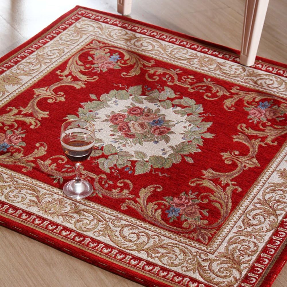 KEYAMA 47"x 31.5"Acrylic Non-Slip Carpet Stair Treads Thicken Rectangle Jacquard Parlor Floral Area Rugs Classical doormats Stair Corner Matching Landing Carpet mats 059 Red