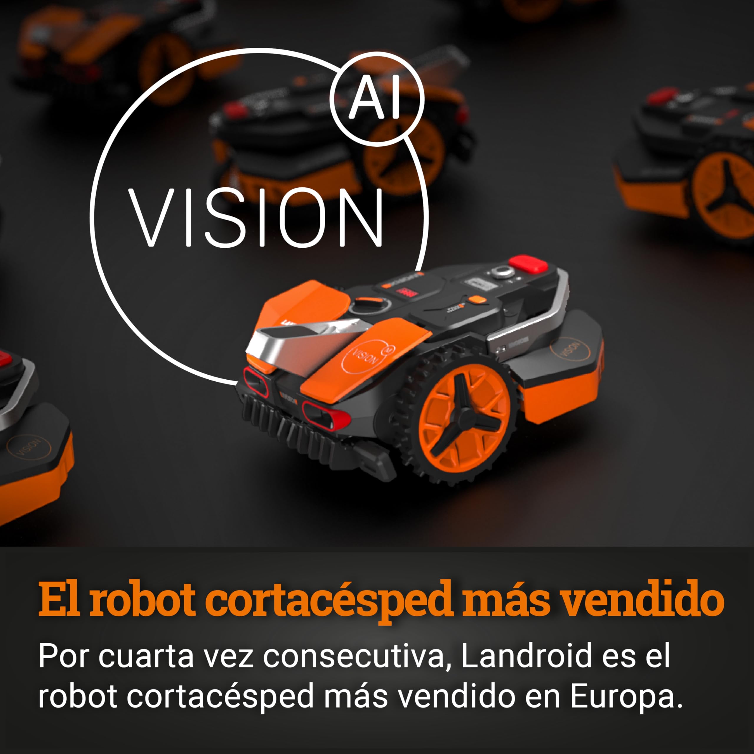 WORX Landroid Vision M600 | Robot cortacésped WR206E | hasta 600 m² | WLAN y Bluetooth | Sin instalación de Cables | Evitación Activa de obstáculos | Control por App | Compatible con PowerShare