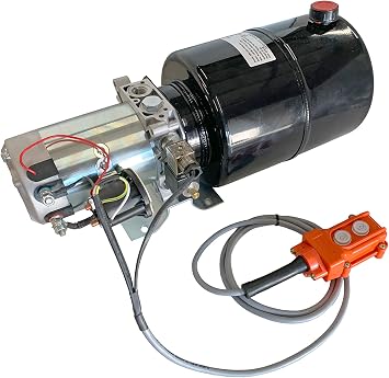 Hydraulic Power Unit 12VDC for Dump Trailers. Steel Heavy Duty Reservoir. Single and Double Acting w Remote 10 Quarts, Single Acting