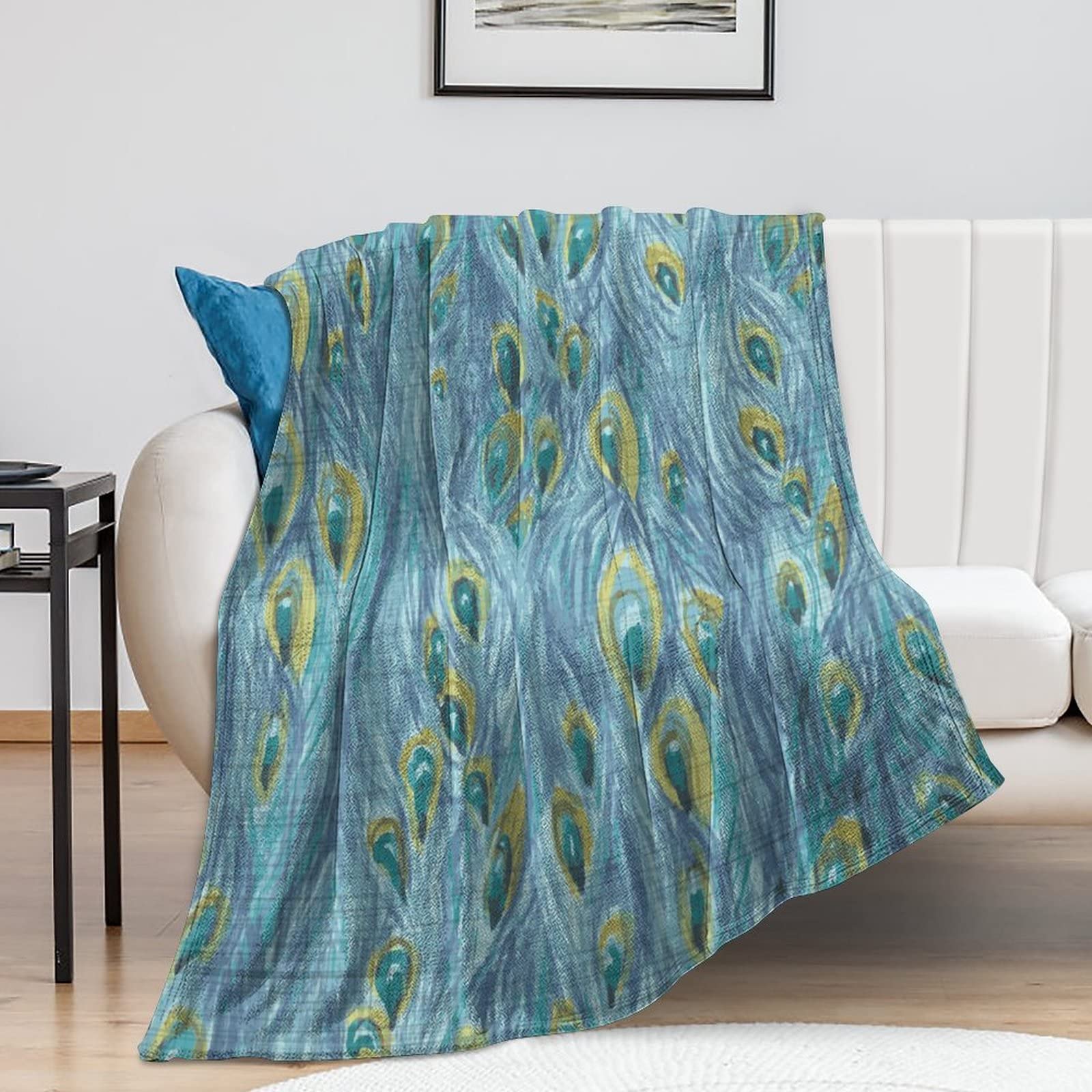 Couverture flanelle haut de gamme au motif paon élégant