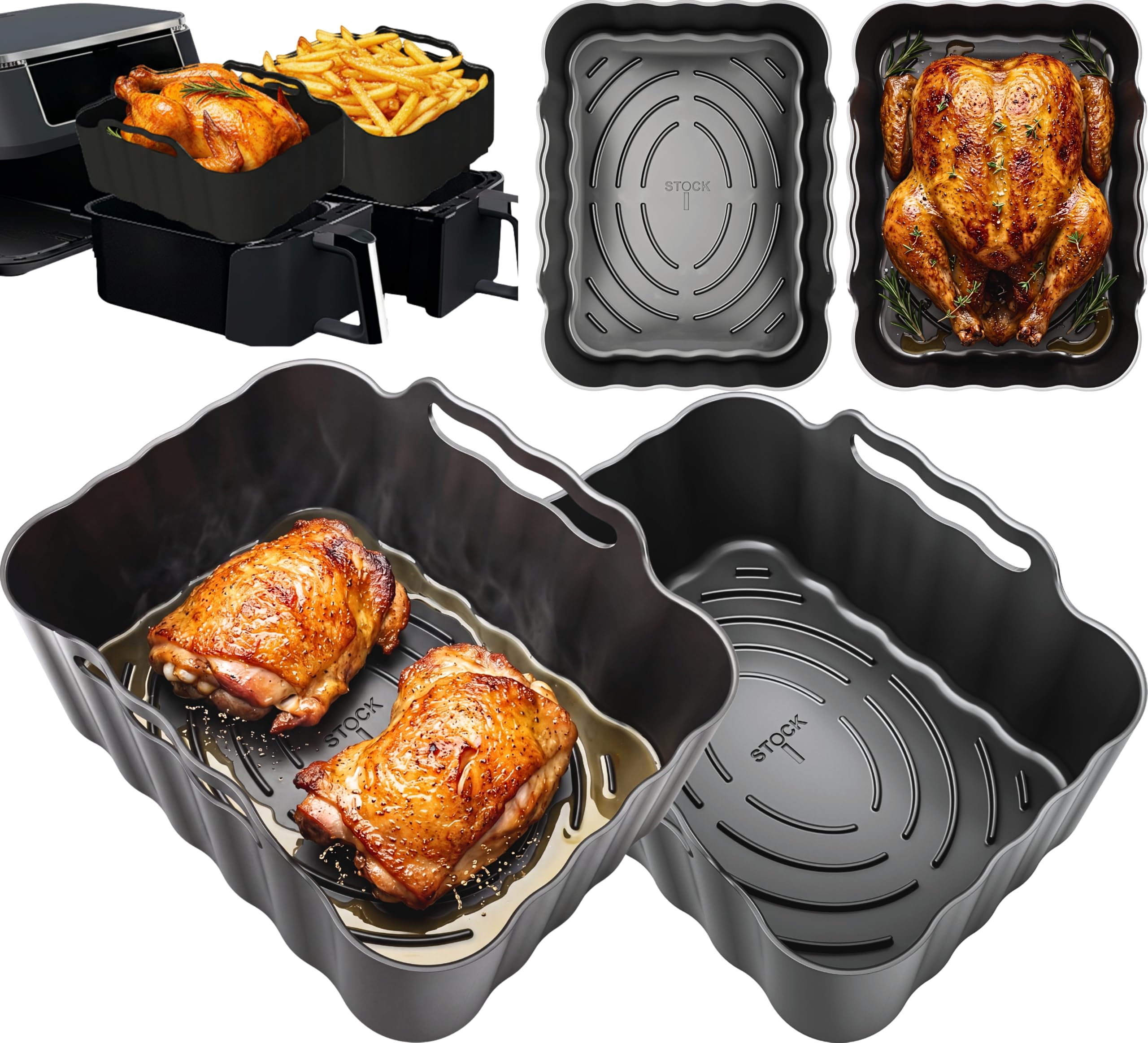 Silicone Liners Compatible with EMtronics 9L Dual Air Fryer | Convex Base