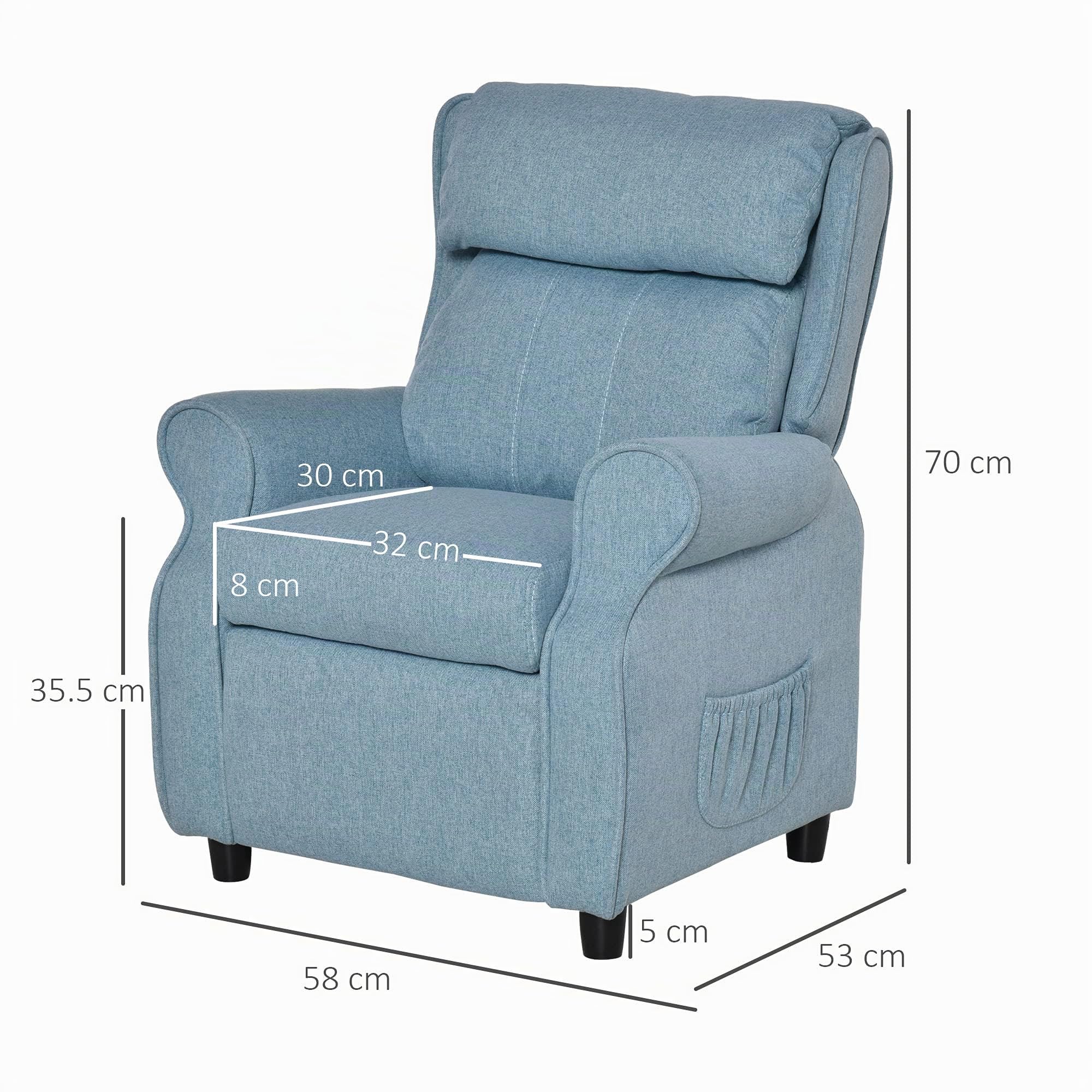 HOMCOM Kindersofa Kindersessel mit Fußstütze Armlehne verstellbare Rückenlehne Relaxsessel Kindercouch Stuhl Liegecouch Kinder Sofa für 3-5 Jahre Jungen und Mädchen Blau