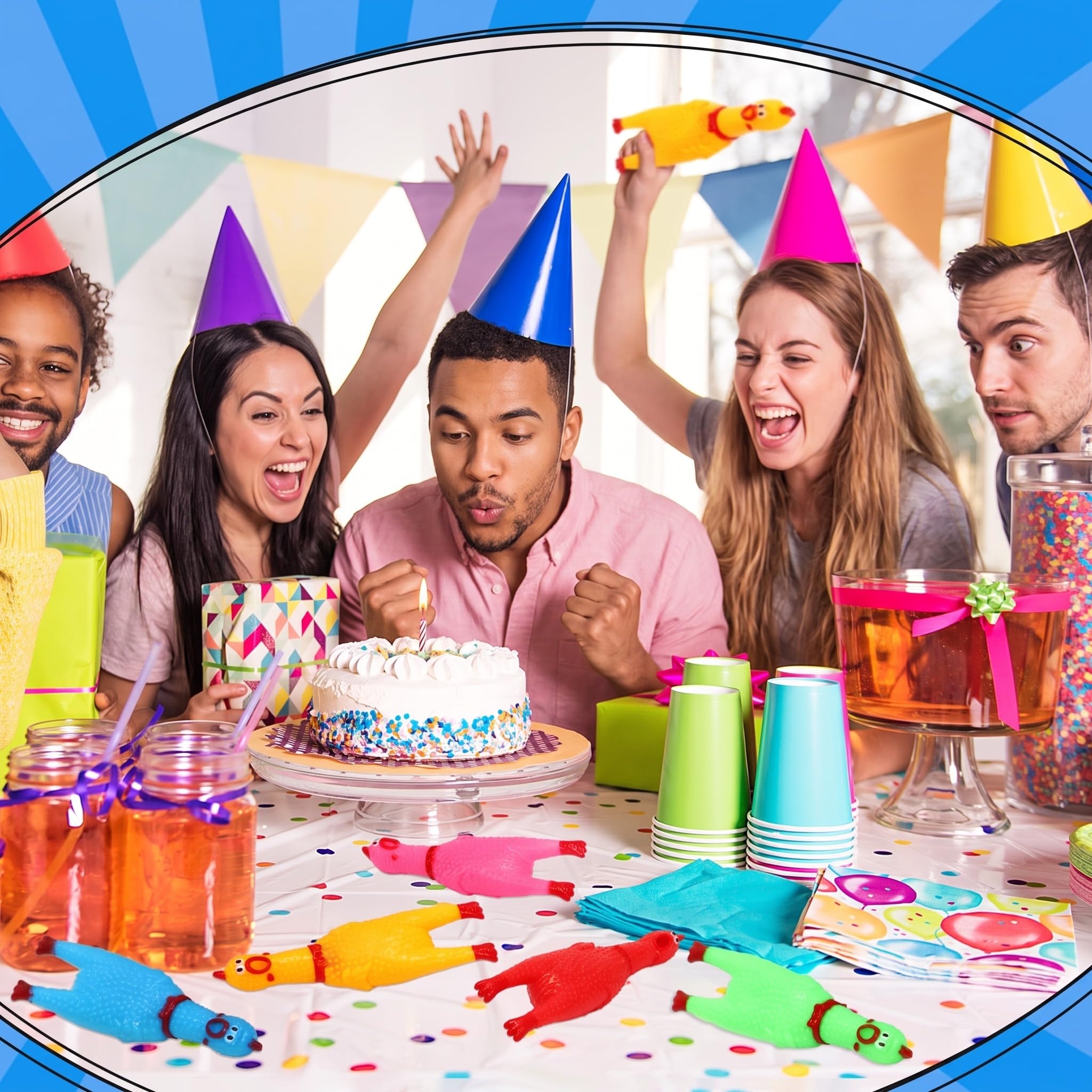 Libima 150 Stück 16,3 cm Gummi-Huhn-Quietschspielzeug, Mini-Spielzeug für Hunde, Haustiere und Partygeschenke, Stressabbau und reduziert Trennungsangst (gemischte Farben)
