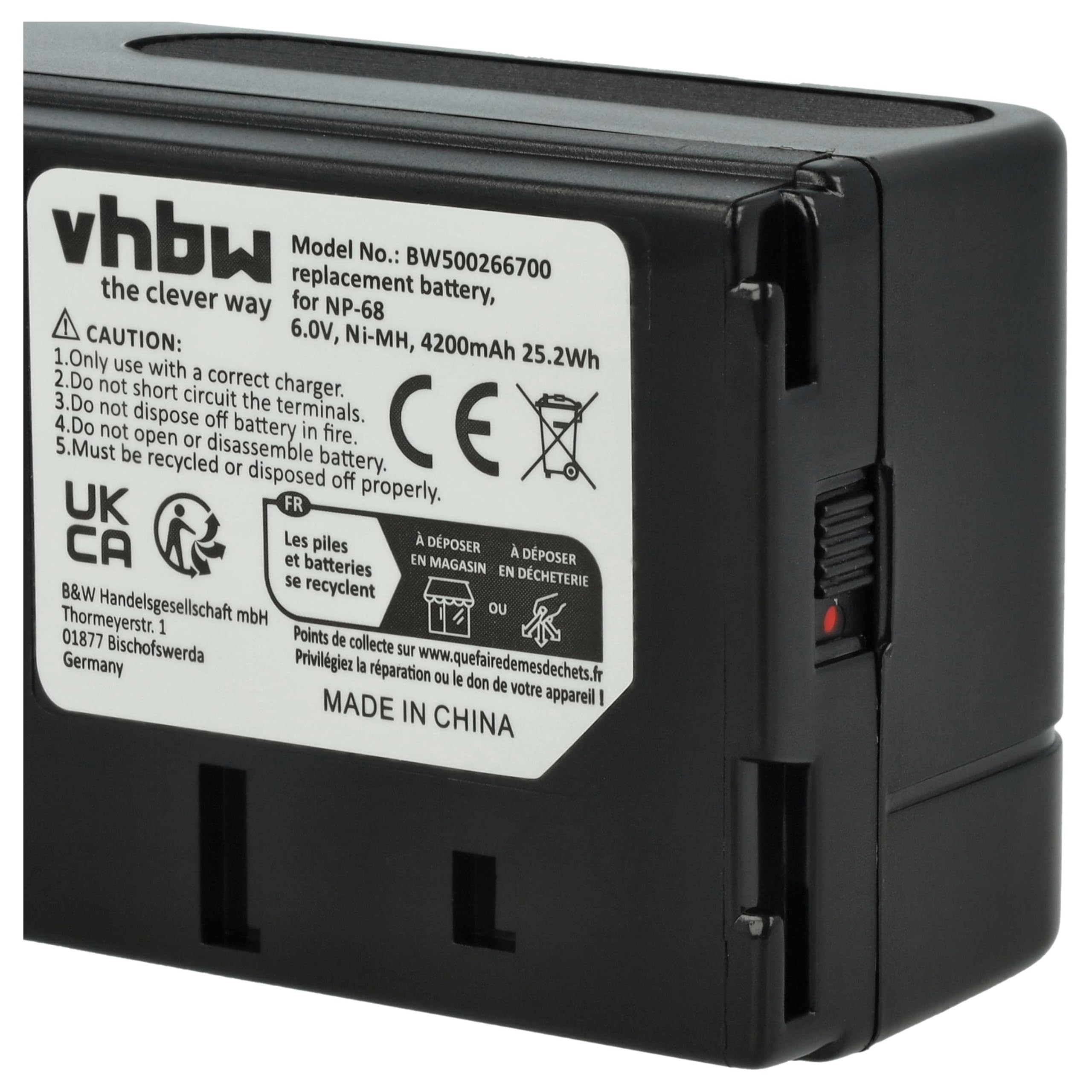 vhbw 1x batteria sostituisce Sony NP-66, NP-68, NP-77, NP-78, NP-33, NP-55, NP-98, NP-99, NP-90 per fotocamera (4000mAh, 6V, NiMH)