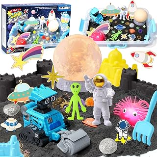 Play Sand Toys Space Sensory Bin Sandbox, 2lbs Magnetic Sensory Sand Kit, Moon Lamp & Astronaut & Robot & Space Playset, Sand Box Toys for Kids Boys Girls Toddlers 3 4 5 6 7 8 Birthday Gift
