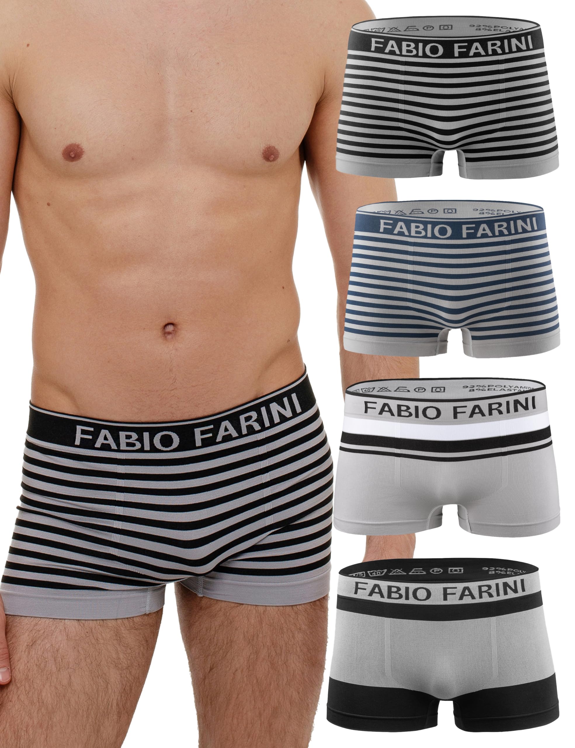 Fabio Farini - 4er-Pack Seamless Boxershorts Unterhosen Männer aus Microfaser, Nahtlose Retroshorts für Herren im Multi-Set