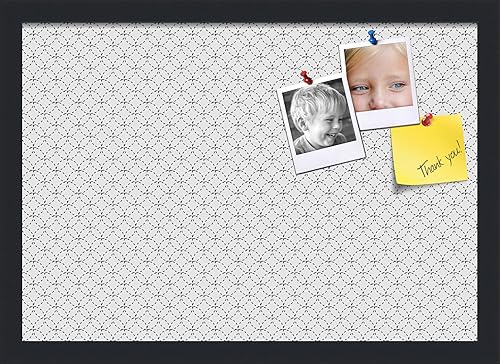 PinPix Tablero de anuncios de corcho de 20 x 14 pulgadas. Este tablero decorativo enmarcado viene con diseño de círculos B W y un marco negro