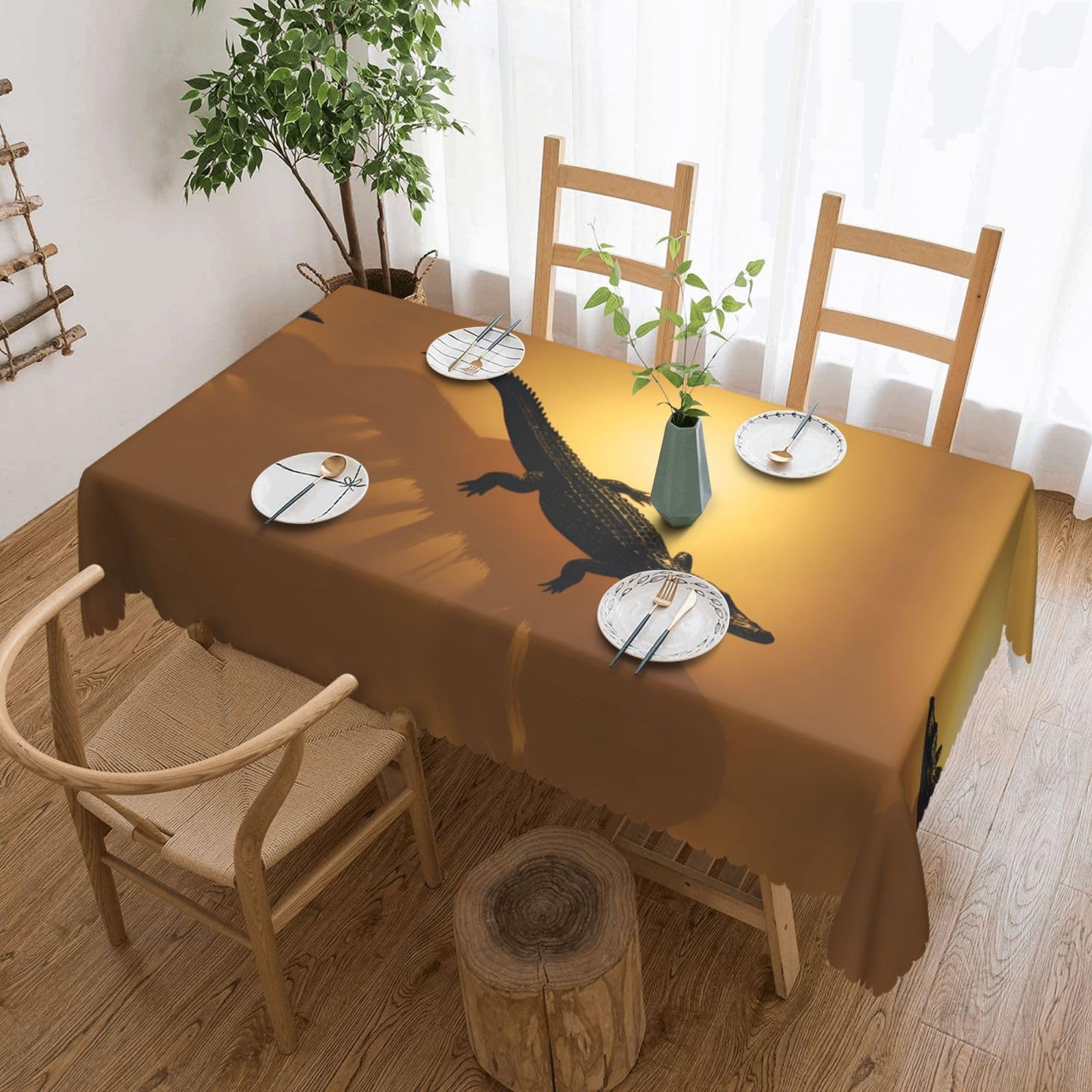 QAZWZML Black scales Printed tablecloth, made of thick polyester with lace trim, suitable for dining rooms, picnics, and weddings