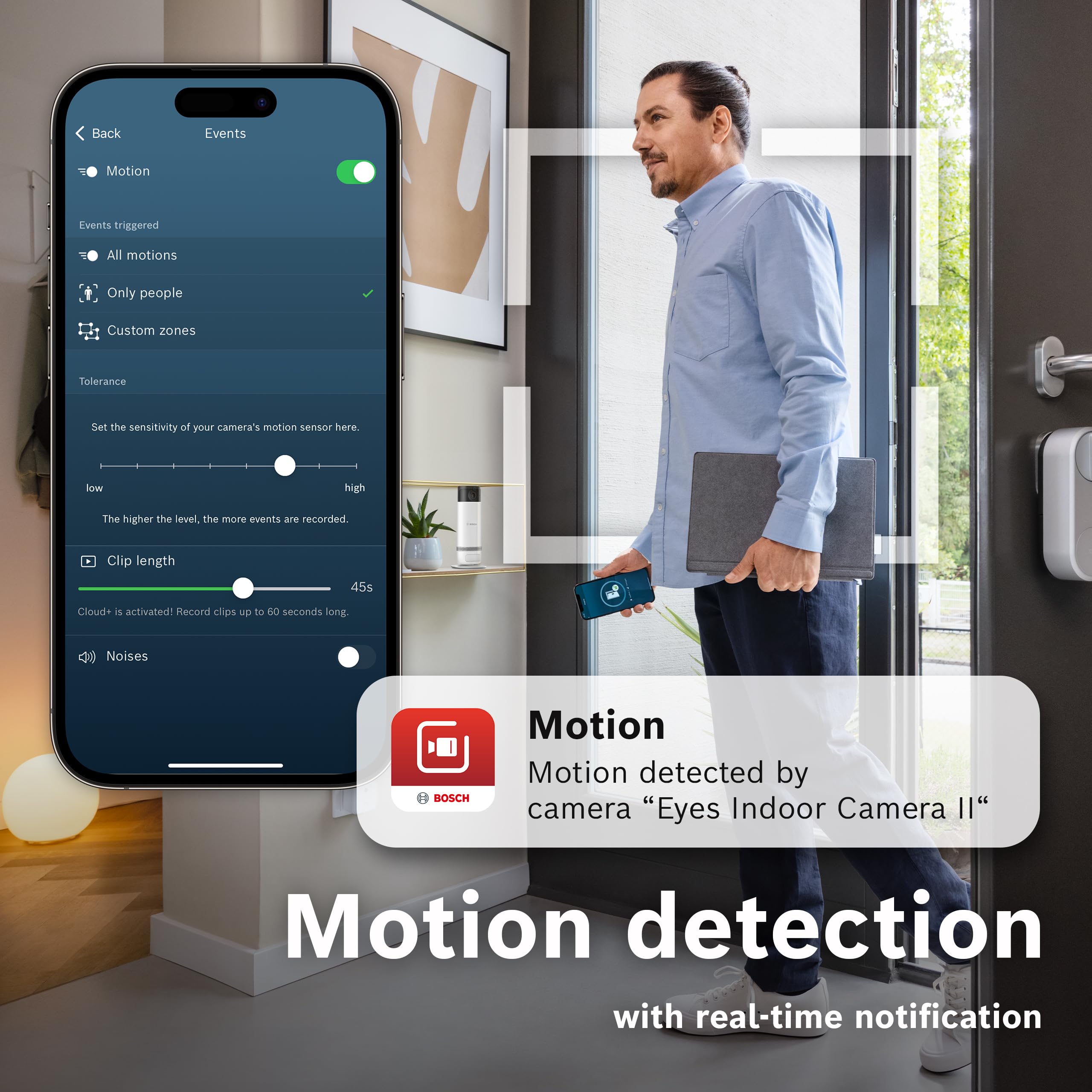 Bosch Smart Home - Caméra intérieure Eyes II, caméra de Surveillance Wi-FI avec détection Intelligente des Personnes, sirène d'alarme sonore et Mode de confidentialité, Compatible avec Amazon Alexa