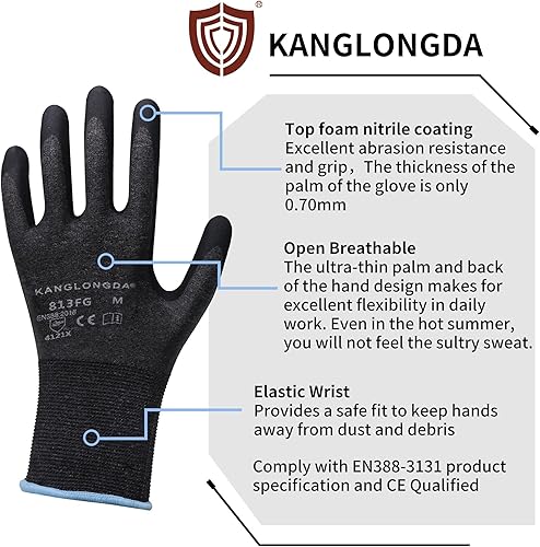 Miniatura 2 de Guantes de trabajo ultra finos para hombres y mujeres, guantes de trabajo de seguridad con pantalla táctil con agarre, guantes de trabajo súper