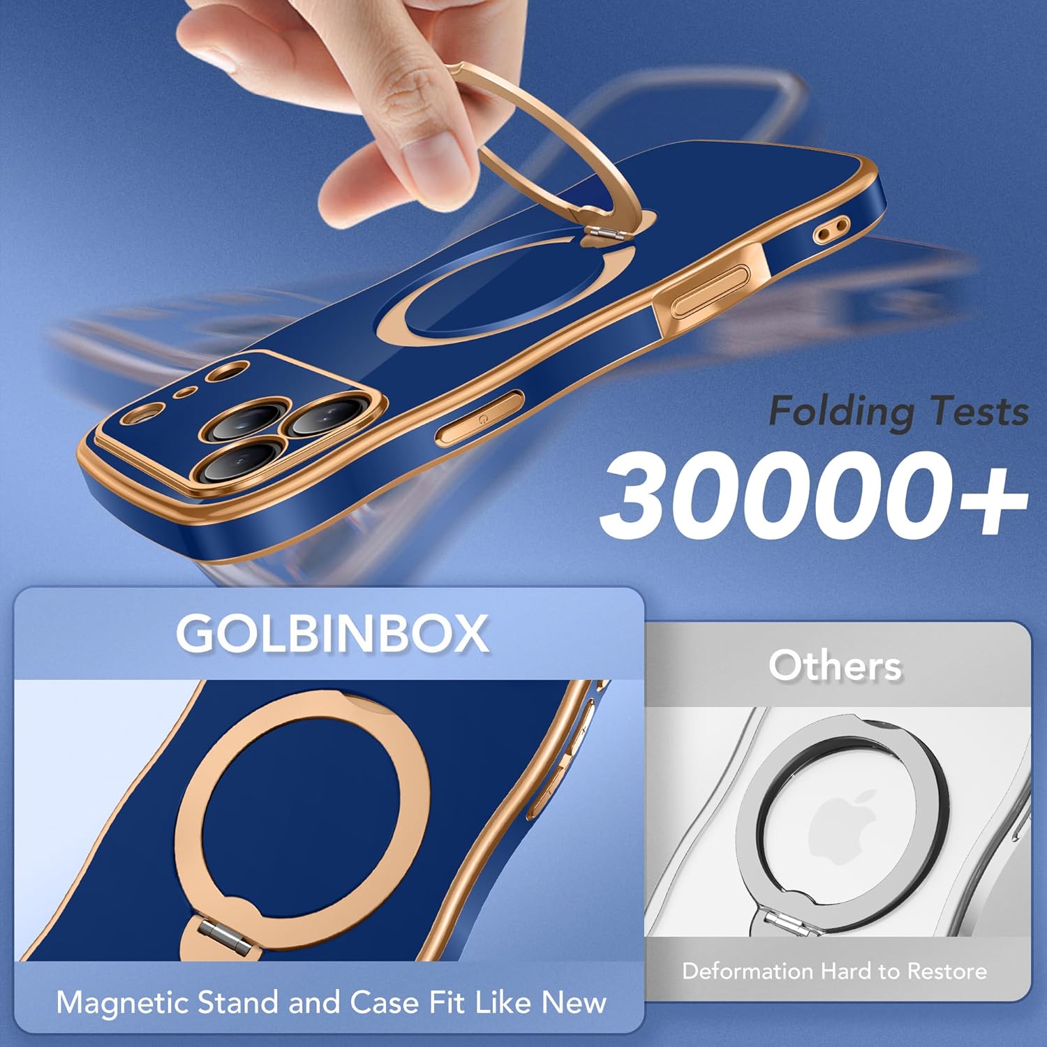 GolbinBox Magnetic for iPhone 17 Pro Case with 360° Spin Stand, [Compatible with MagSafe][Camera Protection][18FT Military Protection] Cute Wave Slim Plating Phone Case for iPhone 17 Pro, Blue - Image 9