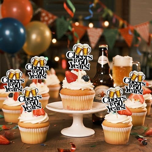 Miniatura 72 de Ercadio Paquete de 24 adornos para cupcakes de Cheers and Beers con taza de cerveza con purpurina para cupcakes, baby shower, cumpleaños, cervezas