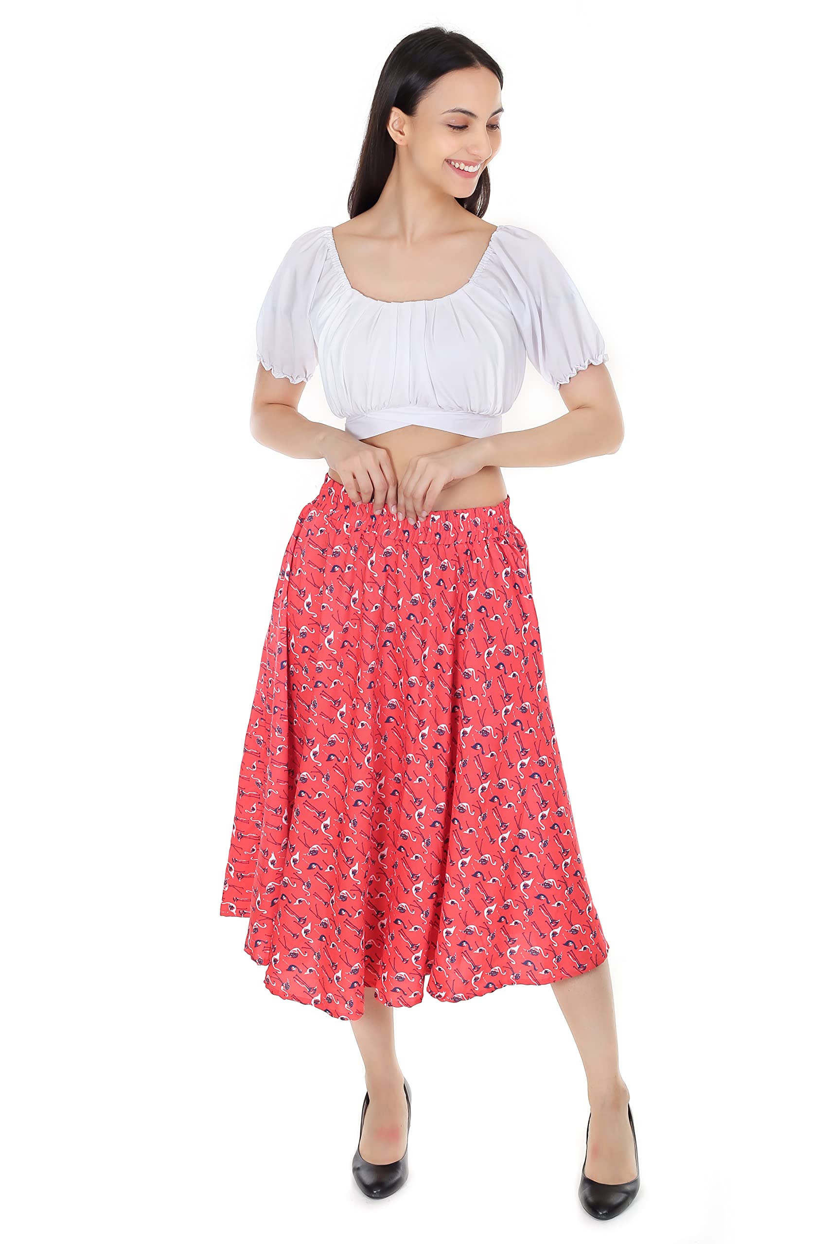 one amore Classic Stretchy All Time Trendy Printed Skirt for Women Pink