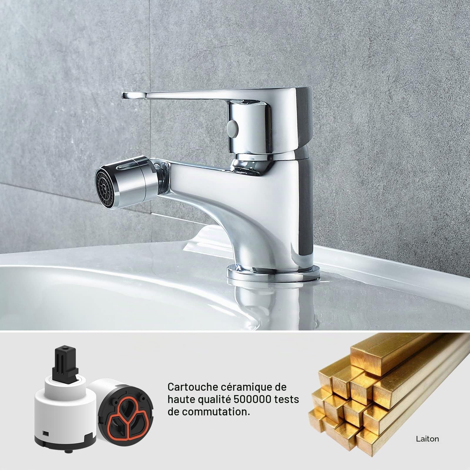 Ibergrif Star mitigeur de bidet monocommande chromé argent | Robinet de salle de bains sans démarrage à froid