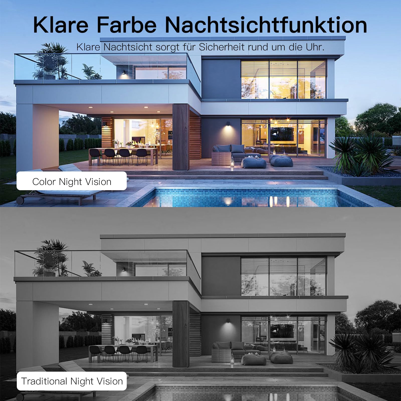 VIMTAG 2,5K Überwachungskamera Aussen, 5GHz WLAN Kamera Outdoor,Aussenkamera,Farbige Nachtsicht,Tag&Nacht PIR- Bewegungserkennung&7 * 24H Automatische Aufnahme,2-Wege-Audio,Alexa,Cloud/SD Card(4PCS)
