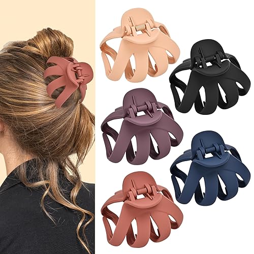 Lolalet Pinzas para el cabello de pulpo, paquete de 5 pinzas antideslizantes para el cabello mediano para cabello largo y grueso, rizado, accesorios
